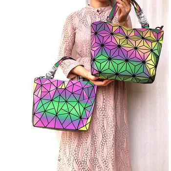 Mode Tote Taske til kvinder Lysende håndtaske Geometriske Holografiske Deformere Kvindelige skuldertaske daglige indkøb Kvinders Spand Pose