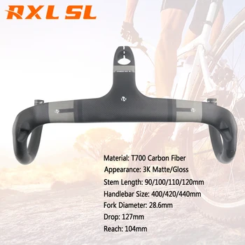 RXL SL Road Cykel Integreret Styr Carbon Fiber Black 3K Mat/Gloss Drop Styret Med Stilken til Cykling 400/420/440mm