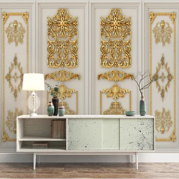 Europæisk Stil 3D Stereo Guld Præget Blomster Vægmaleri Tapet Opholdsstue, TV, Sofa Værelses Luksus Home Decor Mur Til Mur