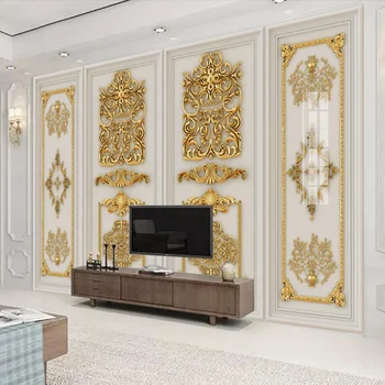 Europæisk Stil 3D Stereo Guld Præget Blomster Vægmaleri Tapet Opholdsstue, TV, Sofa Værelses Luksus Home Decor Mur Til Mur