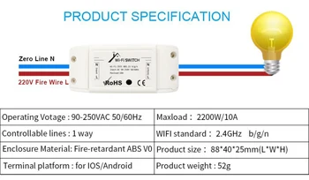 AC90~220V Grundlæggende Wifi Smart Switch DIY Trådløse Fjernbetjening Smart Home Automation Relæ Modul Controller Arbejde Med Alexa, Google Startside