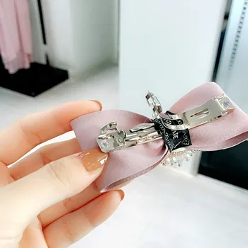 Koreanere Pink Solid Klud Bue Hårnål Nye Crystal Foråret Klip Hestehale Top Klip Buer Hår Tilbehør Til Kvinder, Piger Vinter Pandebånd