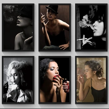 Moderne Lærred Maleri Sort og Hvid Smoking Kvinder Billeder Til Stue, Soveværelse Lærred Kunst A4 Plakater Uden Ramme