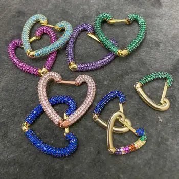 Nye Boho Hjerte-Formet Øre Ringe Trendy koreanske Rainbow CZ Crystal Banet Indstilling Hoops Øreringe til Kvinder-Elskere fødselsdagsfest