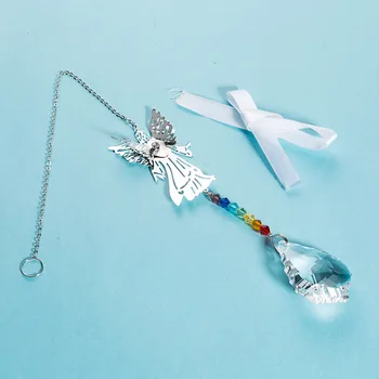 3D Metal Chakra Farverige Glas-Perle-Vindue Hængende Angel Lysekrone med Prismer Suncatcher Håndlavet Krystal Kugle Vedhæng