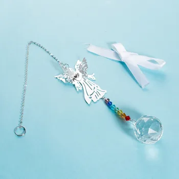 3D Metal Chakra Farverige Glas-Perle-Vindue Hængende Angel Lysekrone med Prismer Suncatcher Håndlavet Krystal Kugle Vedhæng