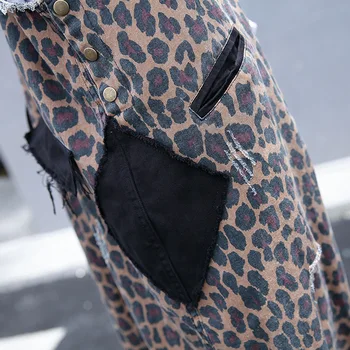 Kvinders Afslappet Rem Leopard Forklæde Bib alt i alt En Line Kjole Hul Patch Syning med Lommer 2020 Mode Tidevandet