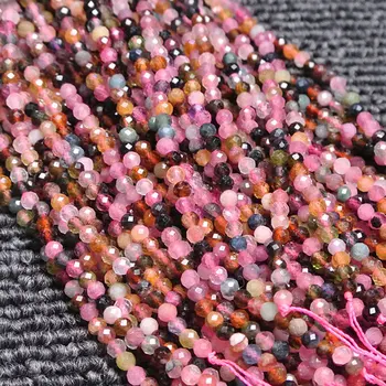 2-4mm Naturlige Flerfarvet Turmalin Perler Runde Facetslebne Spacer Lille DIY Løse Perler Til smykkefremstilling perler Tilbehør 15