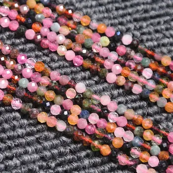 2-4mm Naturlige Flerfarvet Turmalin Perler Runde Facetslebne Spacer Lille DIY Løse Perler Til smykkefremstilling perler Tilbehør 15