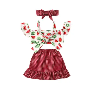 AA Baby Sommer Sætter Piger, Tøj Off Skulder Vandmelon Print Crop Tops Mini Nederdele Hovedbøjle Piger Tøj Sæt