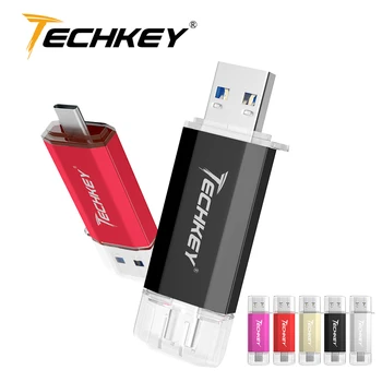 TECHKEY USB3.0 Type-C usb-pen drive 3.0 32gb, 64gb Brugerdefinerede logo флешка 16GB memory Stick 128gb Telefoner loptop pc-lagerenhed