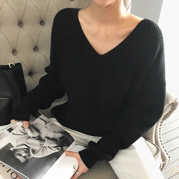 Cheerart Pullover Sweater Kvinder V Hals Løs Sweater Koreansk Stil Strik Trøjer På Efteråret Falder 2019 Tøj