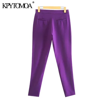 KPYTOMOA Kvinder 2020 Chic Mode Kontor Slid Lommer Grundlæggende Bukser Vintage Midten af Taljen Side Vents Kvindelige Ankel Bukser Mujer