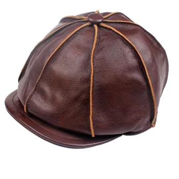 2019 nye Drenge casual ægte læder hat i ægte læder koskind mandlige cap maler cap vinter varm hat 50% off