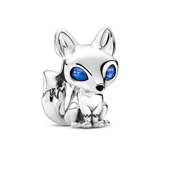 2020 Ny Ægte Sterling Sølv Dyr Perler Blå Krystalklare Øjne Fox Charms Passer Oprindelige Pan Charme Armbånd Til Kvinder DIY Smykker