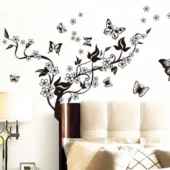 Fjerne sorte blomst væg dekorative klistermærker, stue pynt vin af soveværelse hovedet af en seng med wall stickers