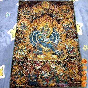 Xizang Buddha silke broderi Nepal guld silke thangka-portræt af the guardian dharma grand kappedes king kong