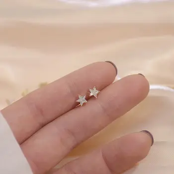 Koreanere nyt design, mode smykker AAA zircon stjernede krog blomst 14K guld øreringe elegant kvinders daglige femtakket stjerne øreringe