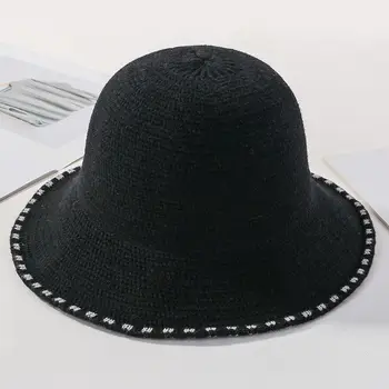 Efterår og Vinter Bucket Hat til Kvinder Strikkede Hat Solid Varm Kvinder Bucket Hat Wide Brim Panama Fisker Cap Cap Bassin