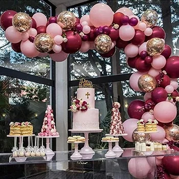 100pcs Balloner Pink Guld Konfetti-Balloner Guirlande-Arch 1st Guld-Fest Baby Brusebad Bourgogne og Guld Bryllup Dekorationer