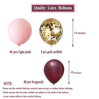 100pcs Balloner Pink Guld Konfetti-Balloner Guirlande-Arch 1st Guld-Fest Baby Brusebad Bourgogne og Guld Bryllup Dekorationer