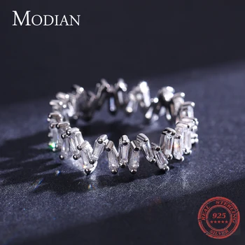 Modian 2021 Ægte 925 Sterling Sølv Uregelmæssige Smaragd cut CZ Finger Ring For Kvinder Klassisk Luksus Mousserende Fine Smykker Gave