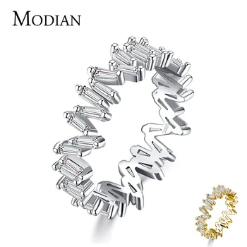 Modian 2021 Ægte 925 Sterling Sølv Uregelmæssige Smaragd cut CZ Finger Ring For Kvinder Klassisk Luksus Mousserende Fine Smykker Gave