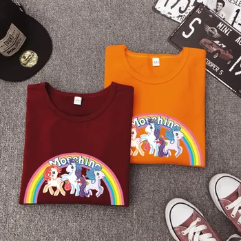 2019 Sommer T-shirt til Kvinder Top Mode Casual Print Rainbow Rund Hals Korte Ærmer Løs Plus Size Bunden Kvinder T-shirt CW345