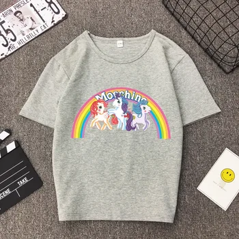 2019 Sommer T-shirt til Kvinder Top Mode Casual Print Rainbow Rund Hals Korte Ærmer Løs Plus Size Bunden Kvinder T-shirt CW345