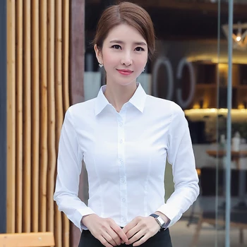 Koreanske Kvinder Bomuld Shirts Hvid Skjorte Kvinder med Lange Ærmer Shirts, Toppe Kontor Dame Grundlæggende skjortebluser Plus Size Kvinde Bluse 5XL