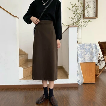 Kvinder Solid Midten af Nederdel, Elegant Formel Office A-line Nederdel Kvindelige Split Stilfuldt Design, Lang Længde Slankende Fritid Smarte Fritid