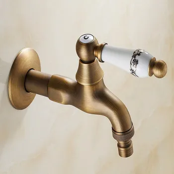 Antik Messing Enkelt Håndtag faucet skive vægmonteret Tøjvask Badeværelse, Køkken Mop vandhanen Vaskemaskine Hane aavx001