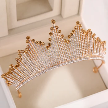 Luksus Rhinestone Krystal Bryllup Crown Brud Diademer Og Kroner Dronning Diadem Festspil Part Crown Brude Hår Smykker Tilbehør