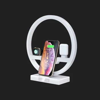 3-I-1 QI Hurtige Trådløse Oplader Dock til iPhone 11 Pro Antal for Apple-Ur, iWatch 1 2 3 4 5 Airpods Oplader Holder LED Lampe 2019