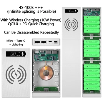 Mobiltelefon power bank 18650 Batteri Box 4S Power Bank 18W Hurtig oplader Shell QC 3.0 PD DIY Stabelbare Sag Til ios Android