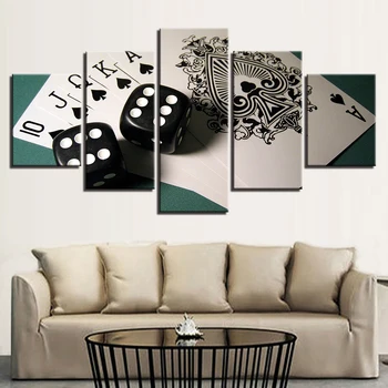 Kanvas Plakat i Ramme 5 Stykker Spillet Dice Poker Malerier HD Udskriver Moderne Kunst på væggene Billeder Modulære Hjem Indrettet Til Stue