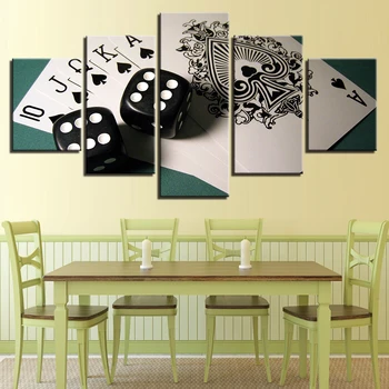 Kanvas Plakat i Ramme 5 Stykker Spillet Dice Poker Malerier HD Udskriver Moderne Kunst på væggene Billeder Modulære Hjem Indrettet Til Stue