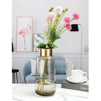 Amerikansk Retro Metal Kobber ring glas vase Blomst Arrangement Hydroponiske Anlæg Vaser Kunstig art vase Hjem Indretning