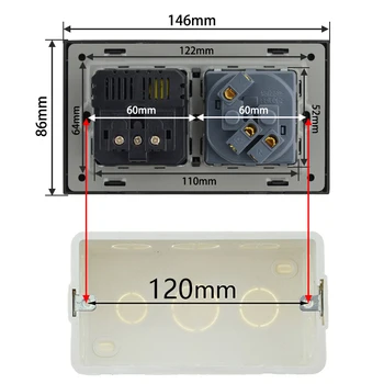 2 Bande Socket DE EU-Standard Stikkontakt Med USB-Mobiltelefon Opladning Port Dual Stikkontakt 146mm*86mm Hvid Hærdet Glas Ramme
