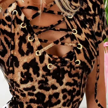 Mode Leopard Bluse Kvinder Sexet Hule Korte Ærmer V-hals Skjorte Sexede Bluse Toppe Tunique Блузка Женская @35
