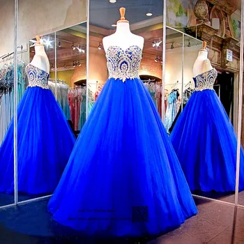 Beskedne Royal Blå Guld Blonder Billige Quinceanera Kjoler Bolden Kjole Plus Size Prom Dress 2017 Vestidos de Kvæde Anos Eksamen