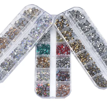 1728Pcs Crystal AB Diamanter 3D Nail Art Dekorationer Perle Sten Med Tweezer For Rhinestone Dekoration Søm