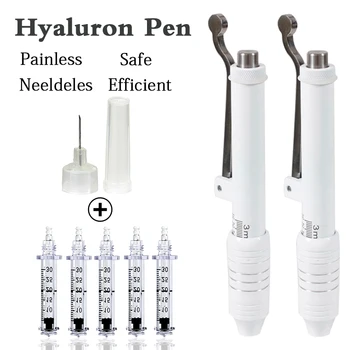 Hyaluronsyre Syre Indsprøjtning Pen + 5pcs Sprøjtens Nål Massage Forstøver Pen Højt Tryk Mesotherapy Kanon Anti Rynke Læbe fyldning