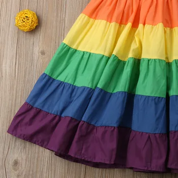 Sommeren Nyfødte Børn Piger Rainbow Festspil Party Prinsesse Lang Ærmeløs Maxi Kjole Sundress Tøj