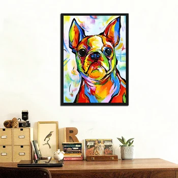 CHENFART Abstrakte Søde Dyr Plakat Bulldog Hund billede Lærred Olie Malerier til stuen Væg Kunst, Nordisk Plakater Home Decor