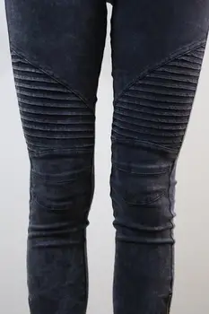Moto & Biker Mode Stretch Bomuld Skinny Jeans Kvinder Plisserede Vintage Blyant Bukser Lokomotiv Høj Talje Push Up Bukser Mujer