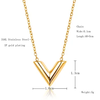 Martick Top Grade Guld-farve V Brev Shap Halskæde Link Kæde Halskæde Kvinde Bijoux Smykker P129