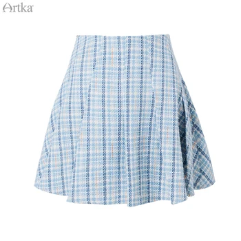 ARTKA 2020 Forår Sommer Nye Kvinder Nederdel Mode Vintage Uldne Plaid A-Line Nederdel med Høj Talje Kort Plisseret Nederdel Kvinder QA20302C