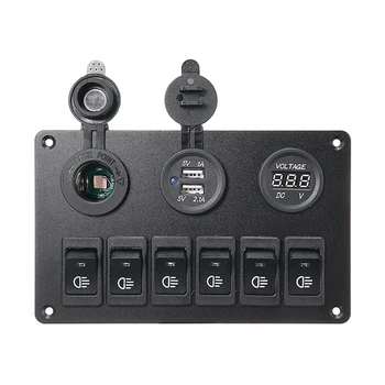 12V 6 Bande Bil, Blå LED, Kredsløb, Rocker Switch Panel-Dual USB Oplader Båden Rocker Switch Control Panel Sæt