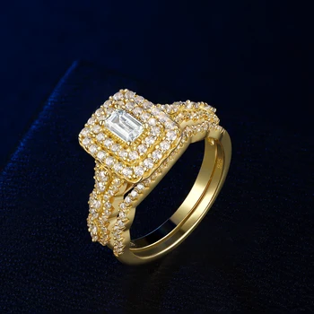Newshe Gul Guld Farve vielsesringe For Kvinder 925 Sterling Sølv Brude-Sæt Rektangel AAA Zircons Engagement Ring BR0980